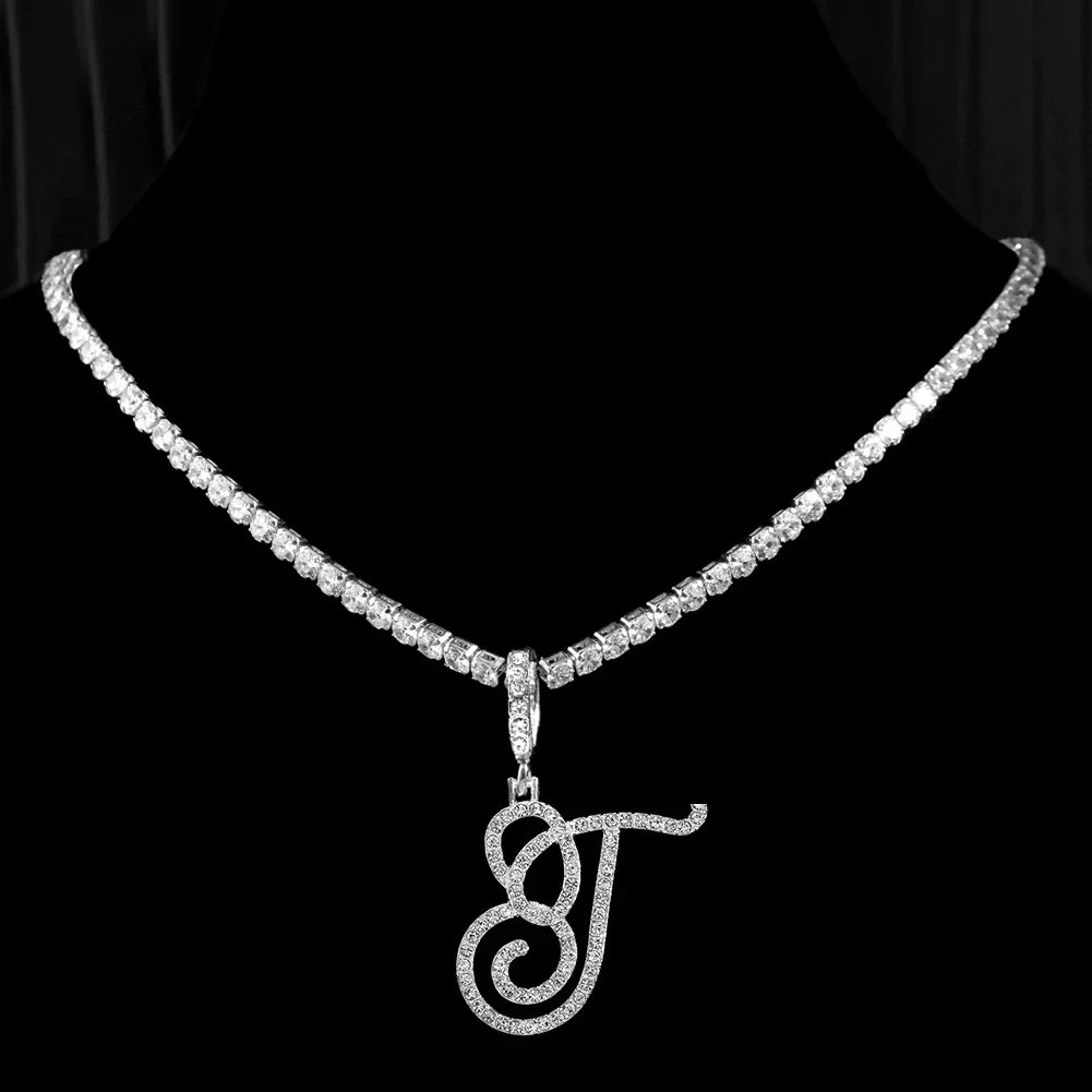Choker necklace with initial pendant and rhinestones t
