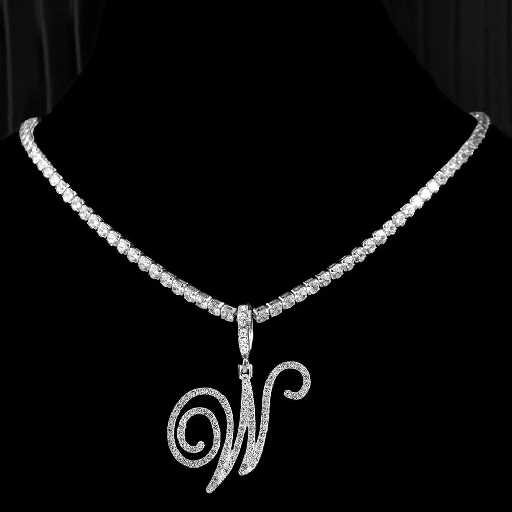Choker necklace with initial pendant and rhinestones w