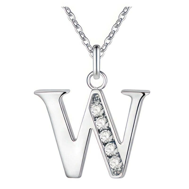 Necklace with initial pendant and rhinestones - letter W