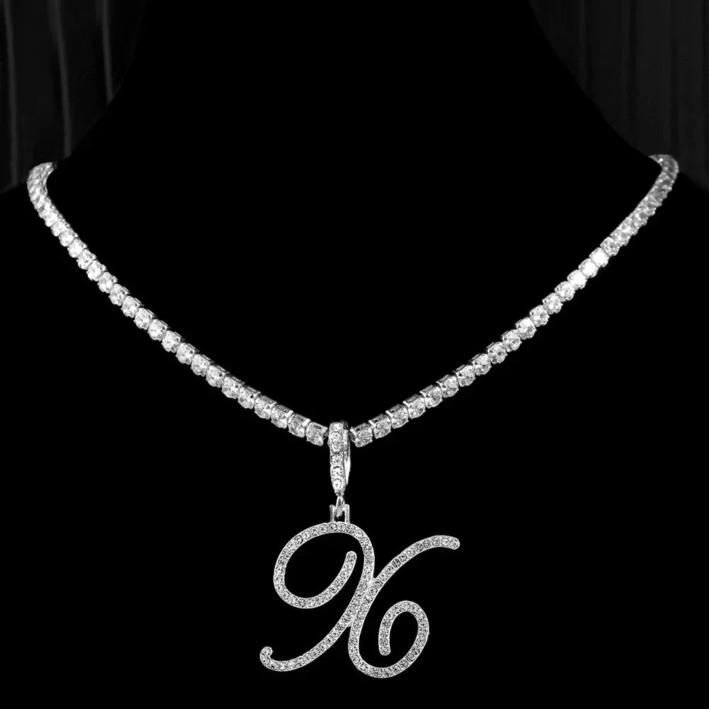 Choker necklace with initial pendant and rhinestones x