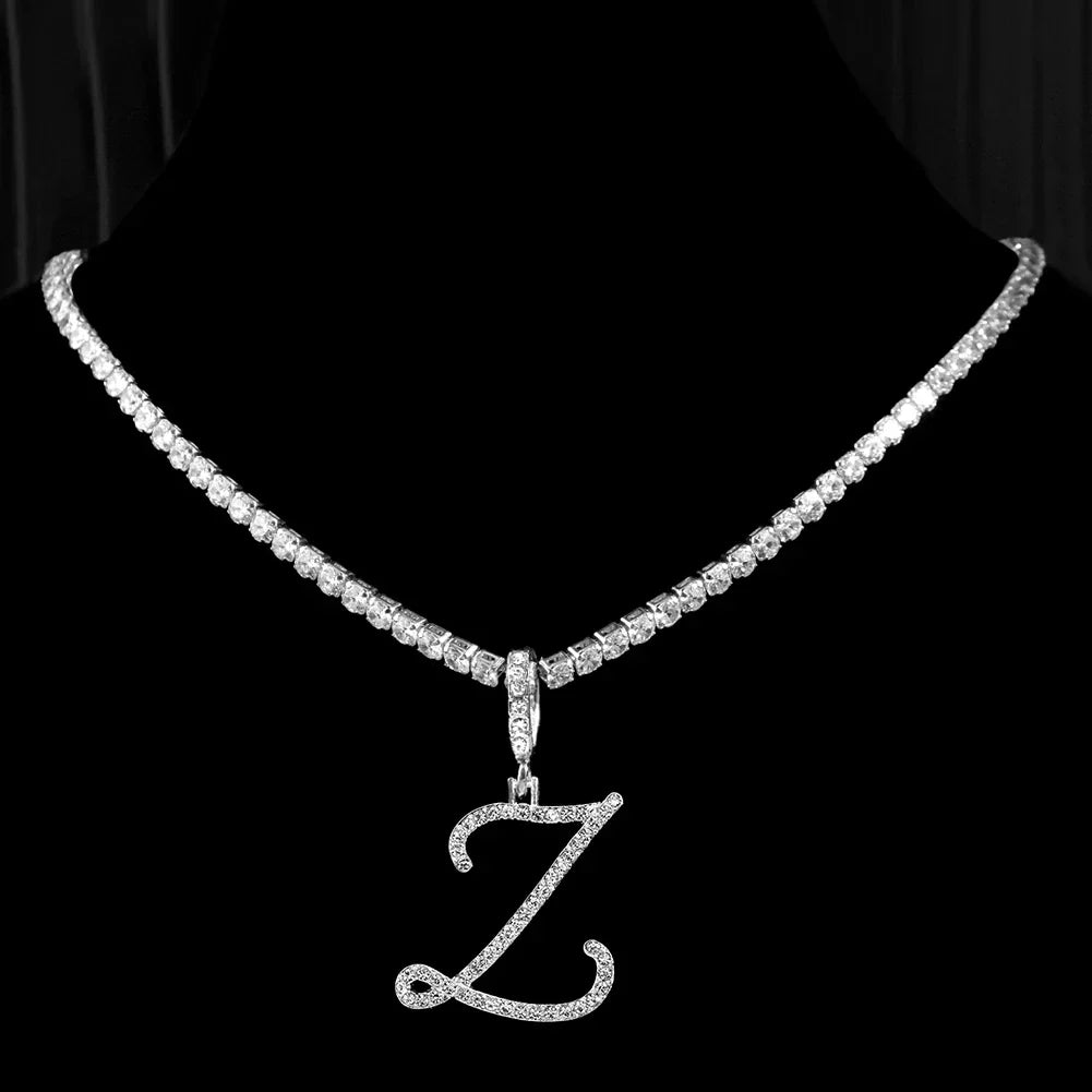 Choker necklace with initial pendant and rhinestones z