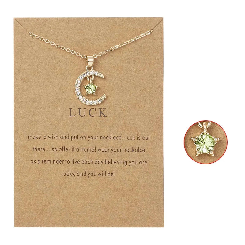 Necklace with Moon Pendant in Rhinestones Birthstone