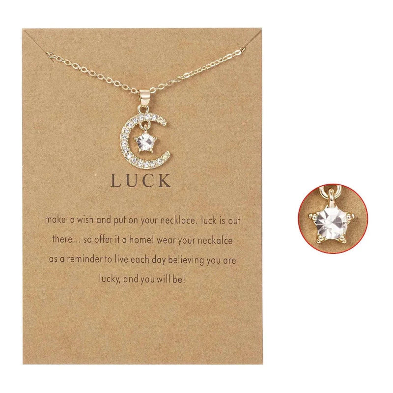 Necklace with Moon Pendant in Rhinestones Birthstone