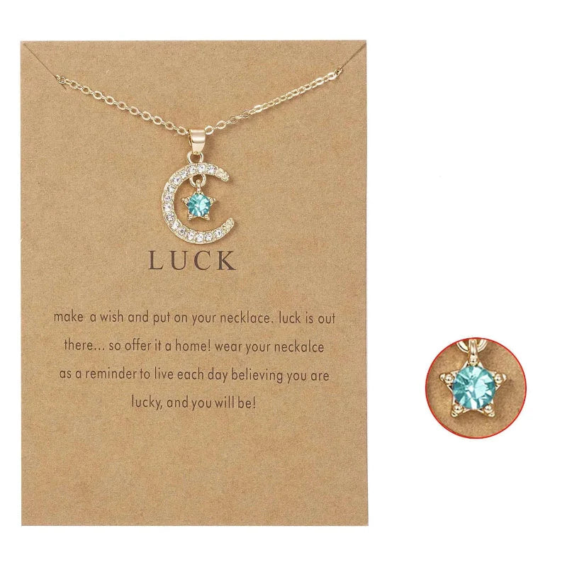 Necklace with Moon Pendant in Rhinestones Birthstone