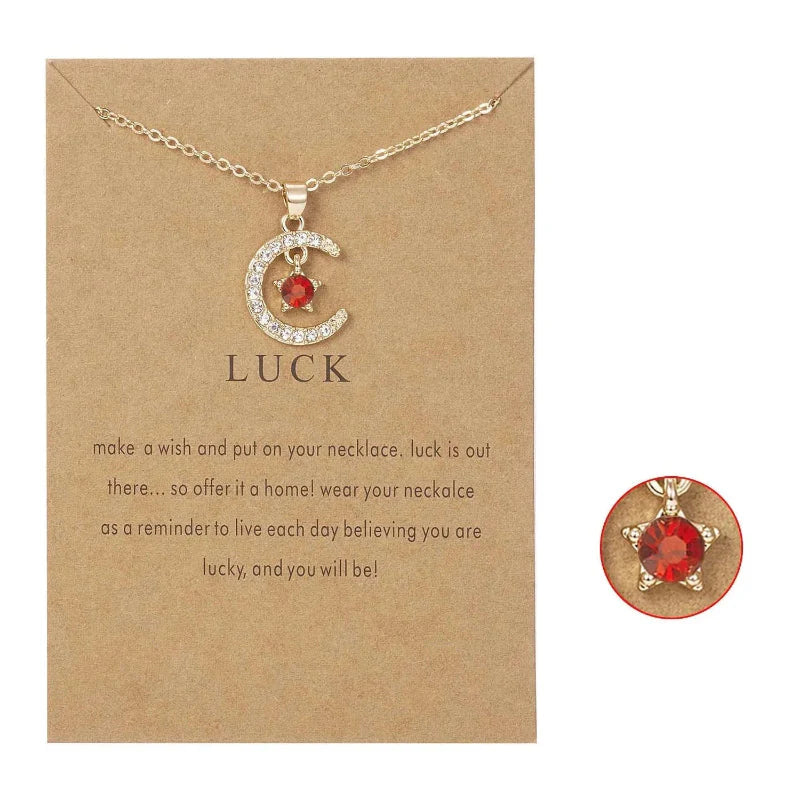 Necklace with Moon Pendant in Rhinestones Birthstone