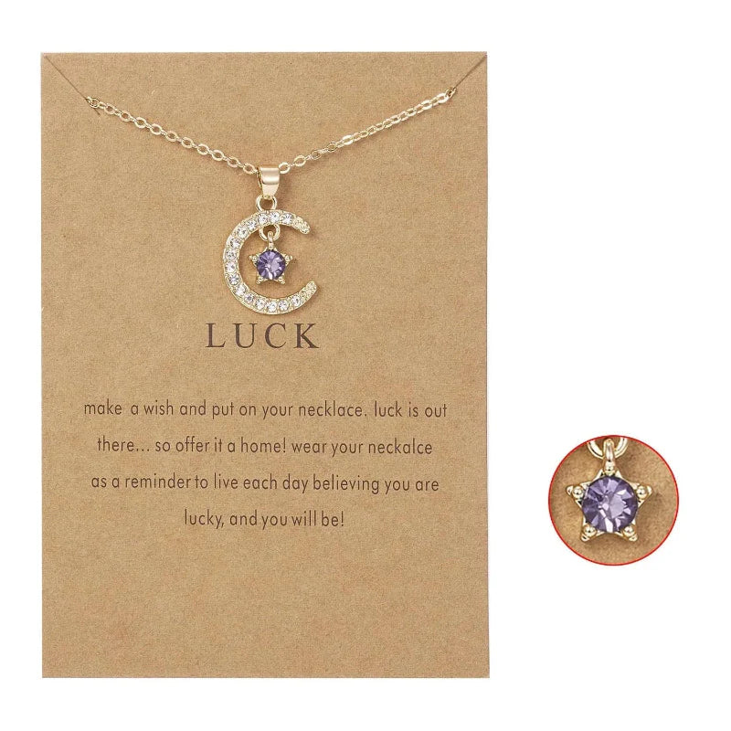 Necklace with Moon Pendant in Rhinestones Birthstone