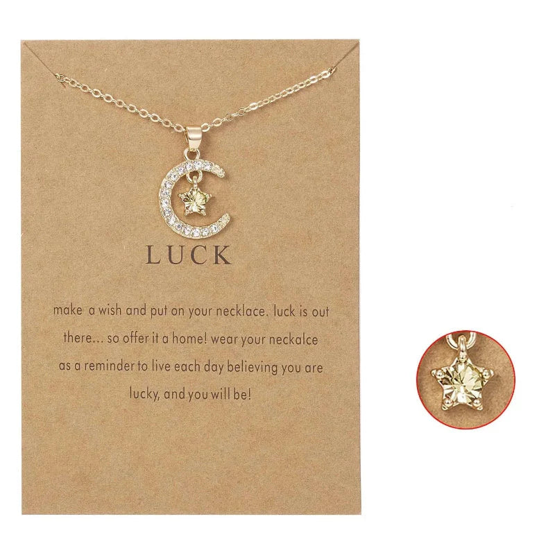 Necklace with Moon Pendant in Rhinestones Birthstone