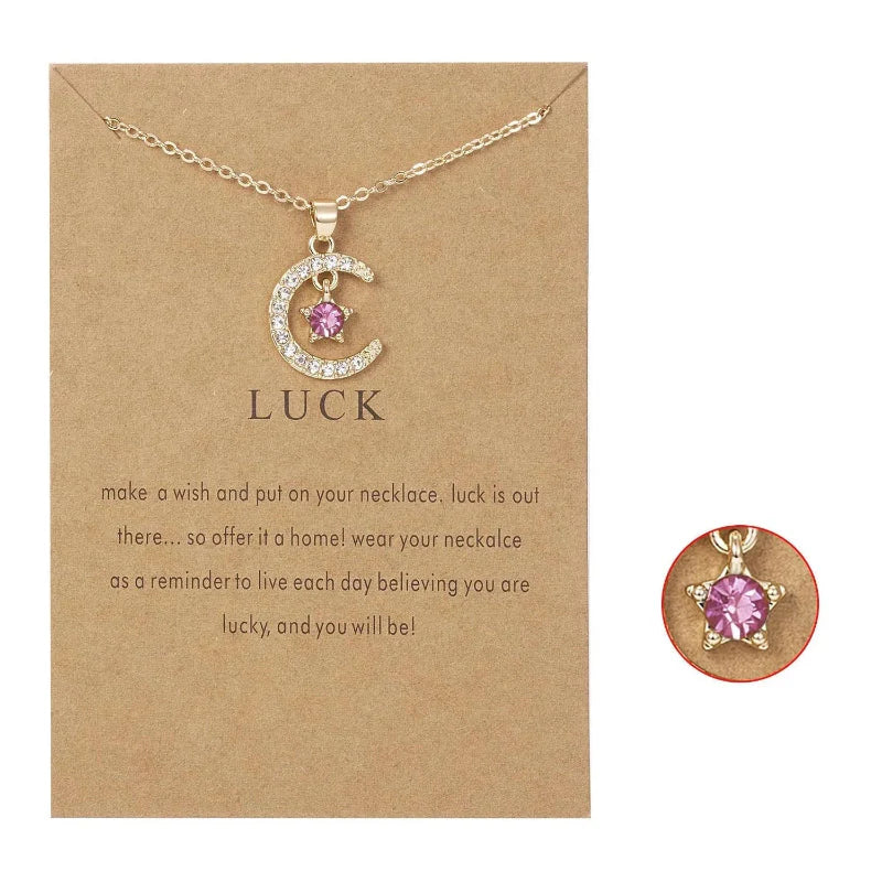 Necklace with Moon Pendant in Rhinestones Birthstone