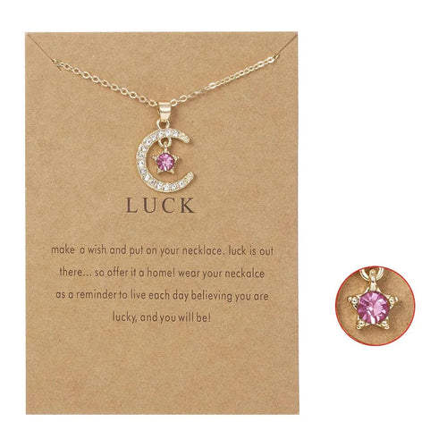 Necklace with Moon Pendant in Rhinestones Birthstone