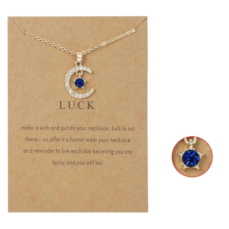 Necklace with Moon Pendant in Rhinestones Birthstone