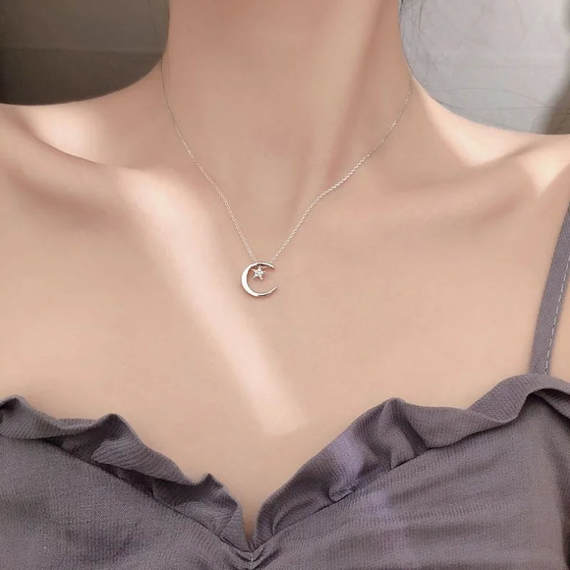 Necklace with Moon and Star Crystal Pendant