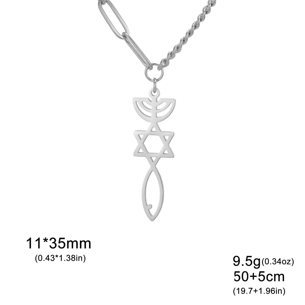Necklace with Messianic Menorah and Star of David pendant, silver