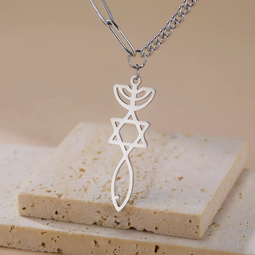Necklace with Messianic Menorah and Star of David pendant, silver