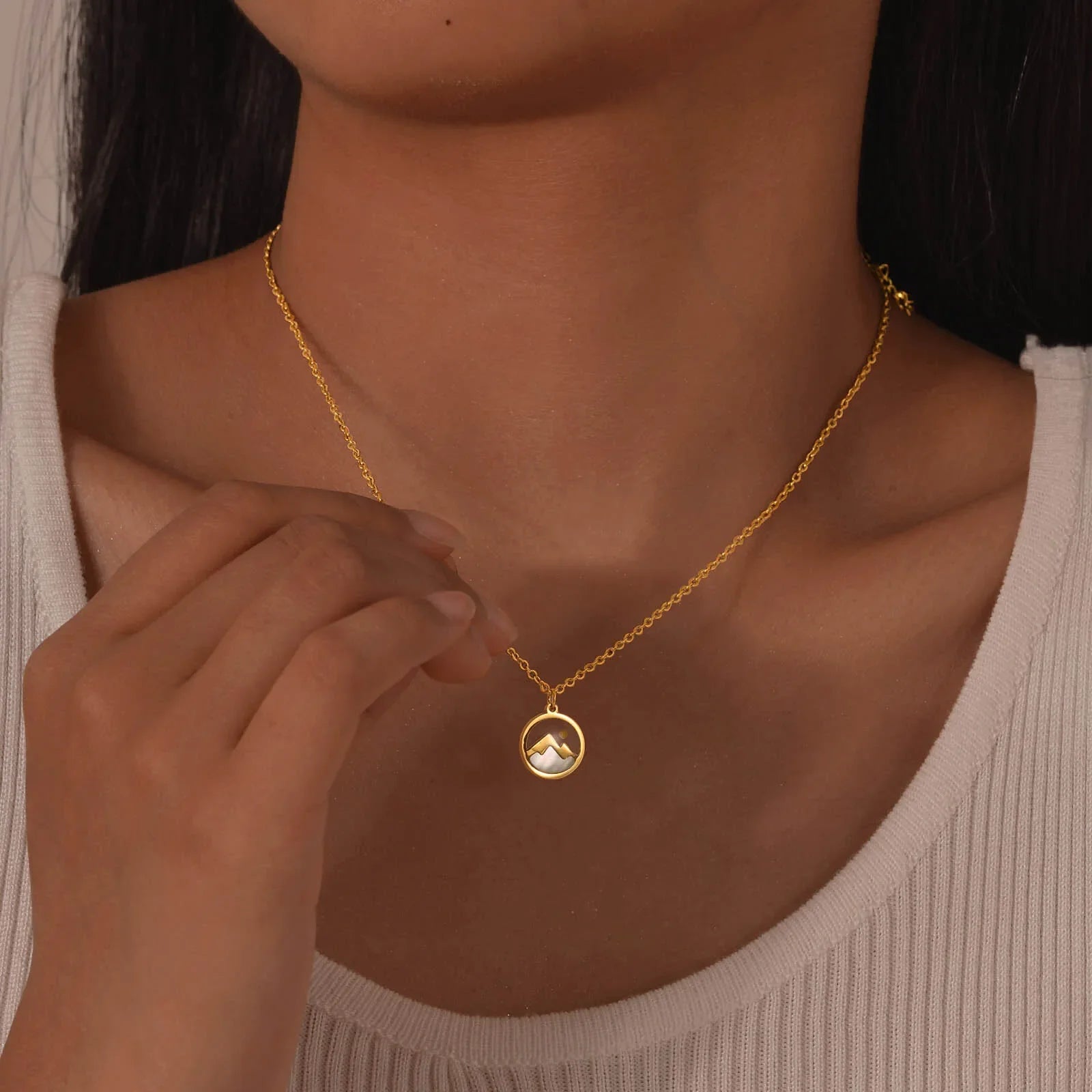 Necklace with Mountain and Moon Pendant