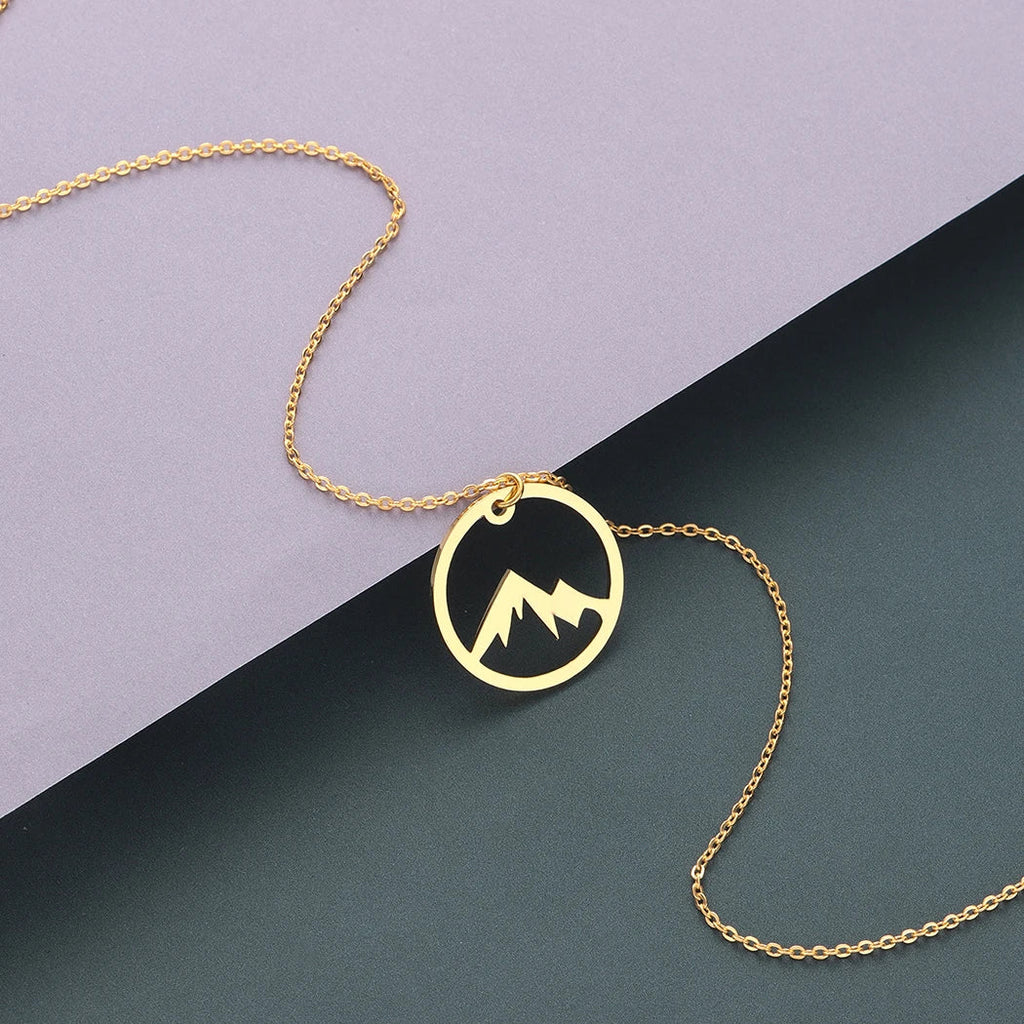 Necklace with Mountain Pendant for Men or Women gold