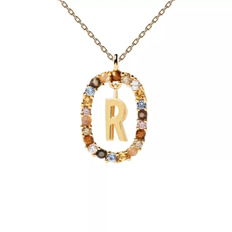 Oval initial pendant necklace r