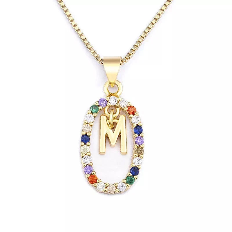 Oval initial pendant necklace m