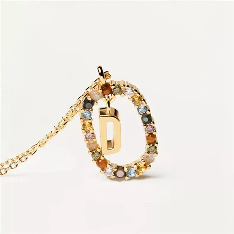 Oval initial pendant necklace d