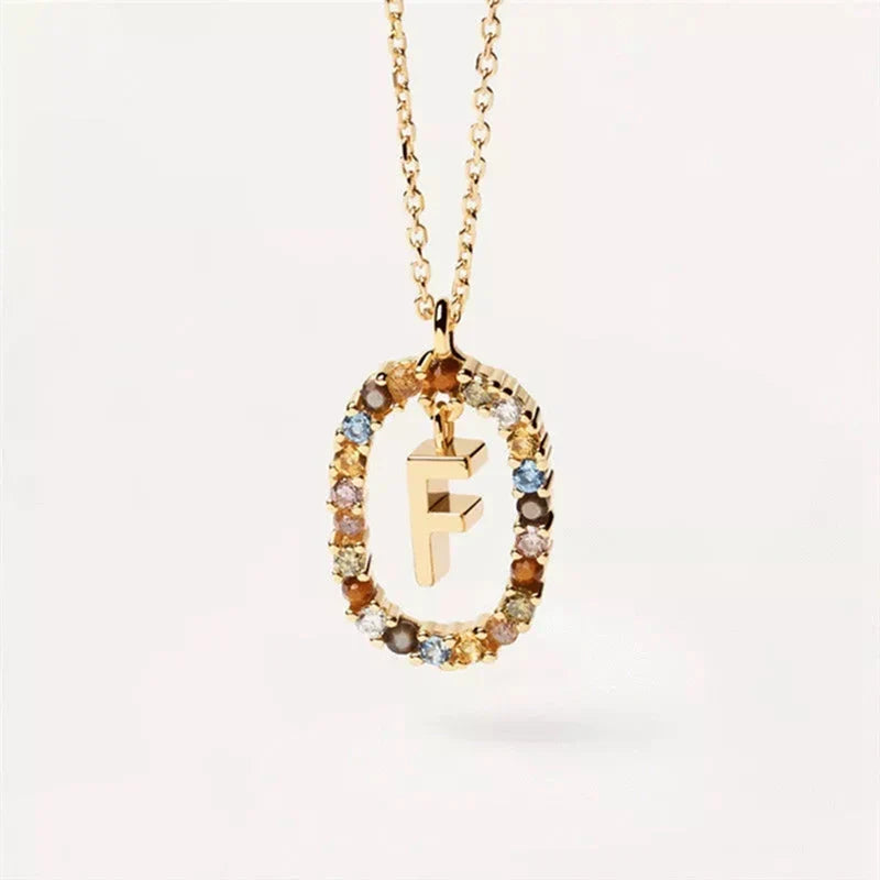 Oval initial pendant necklace f