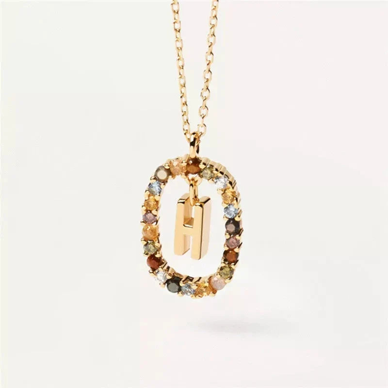 Oval initial pendant necklace h