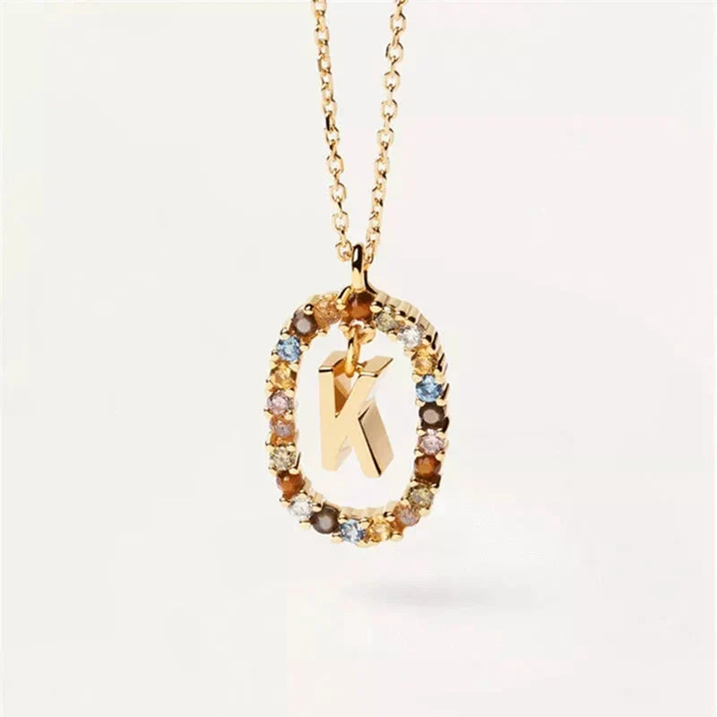 Oval initial pendant necklace k