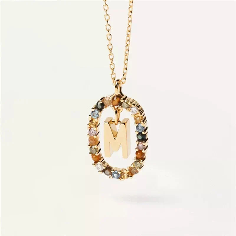 Oval initial pendant necklace m