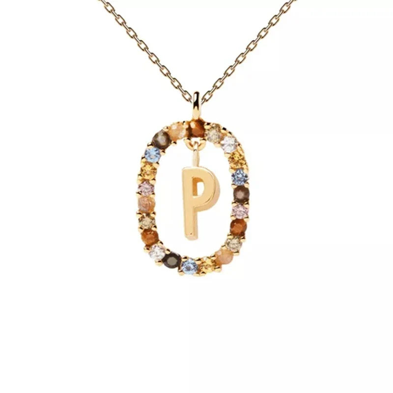 Oval initial pendant necklace p