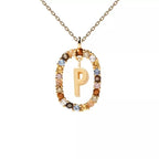 Oval initial pendant necklace p