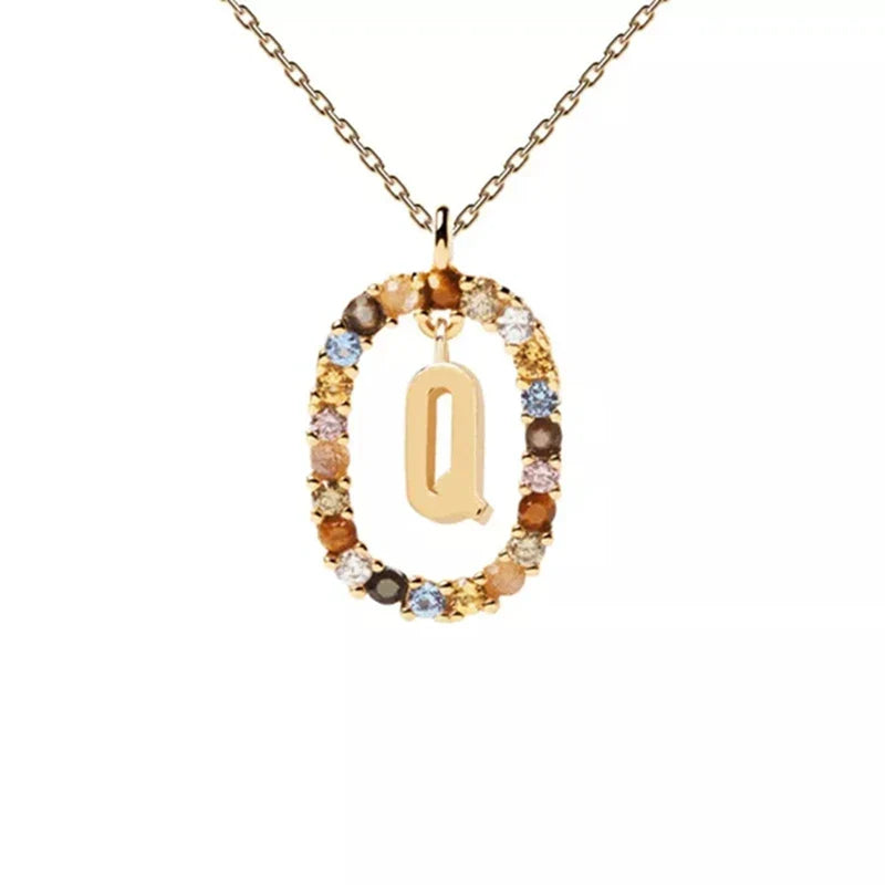 Oval initial pendant necklace q