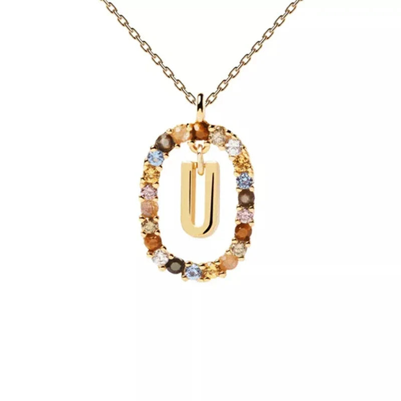 Oval initial pendant necklace u