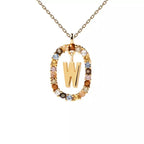 Oval initial pendant necklace w