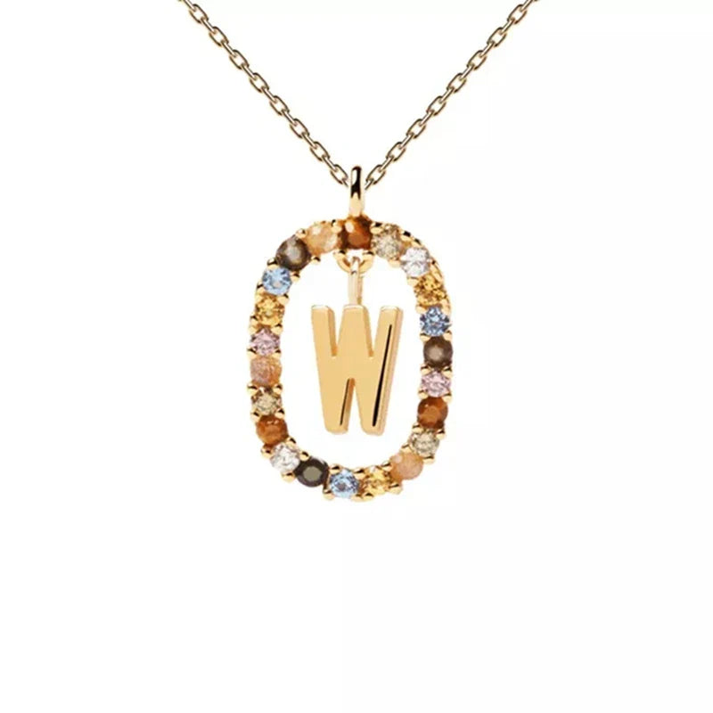 Oval initial pendant necklace w