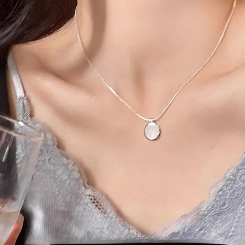 Necklace with White Moonstone Oval Pendant