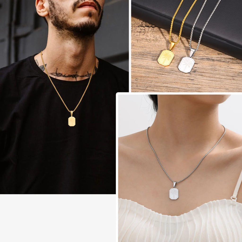 Necklace with geometric palm tree pendant