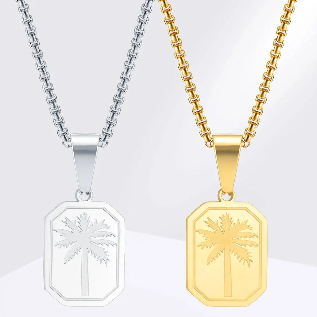 Necklace with geometric palm tree pendant gold