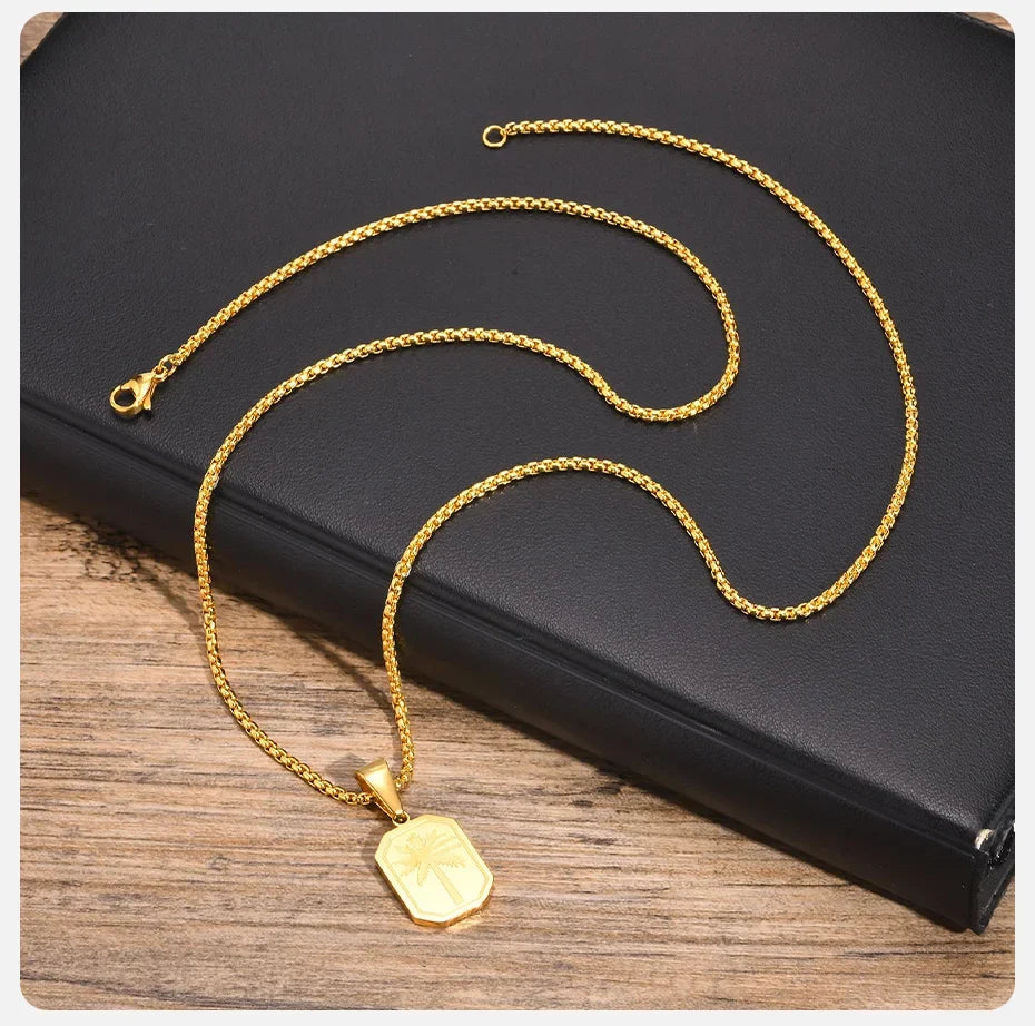 Necklace with geometric palm tree pendant