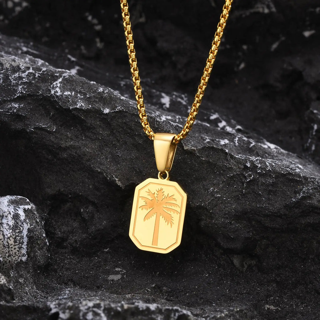 Necklace with geometric palm tree pendant gold