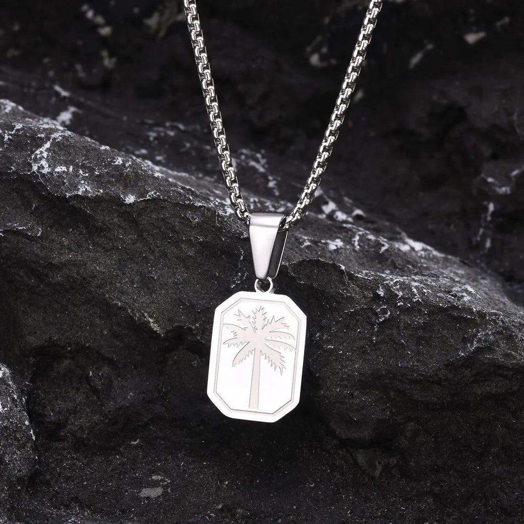 Necklace with geometric palm tree pendant silver
