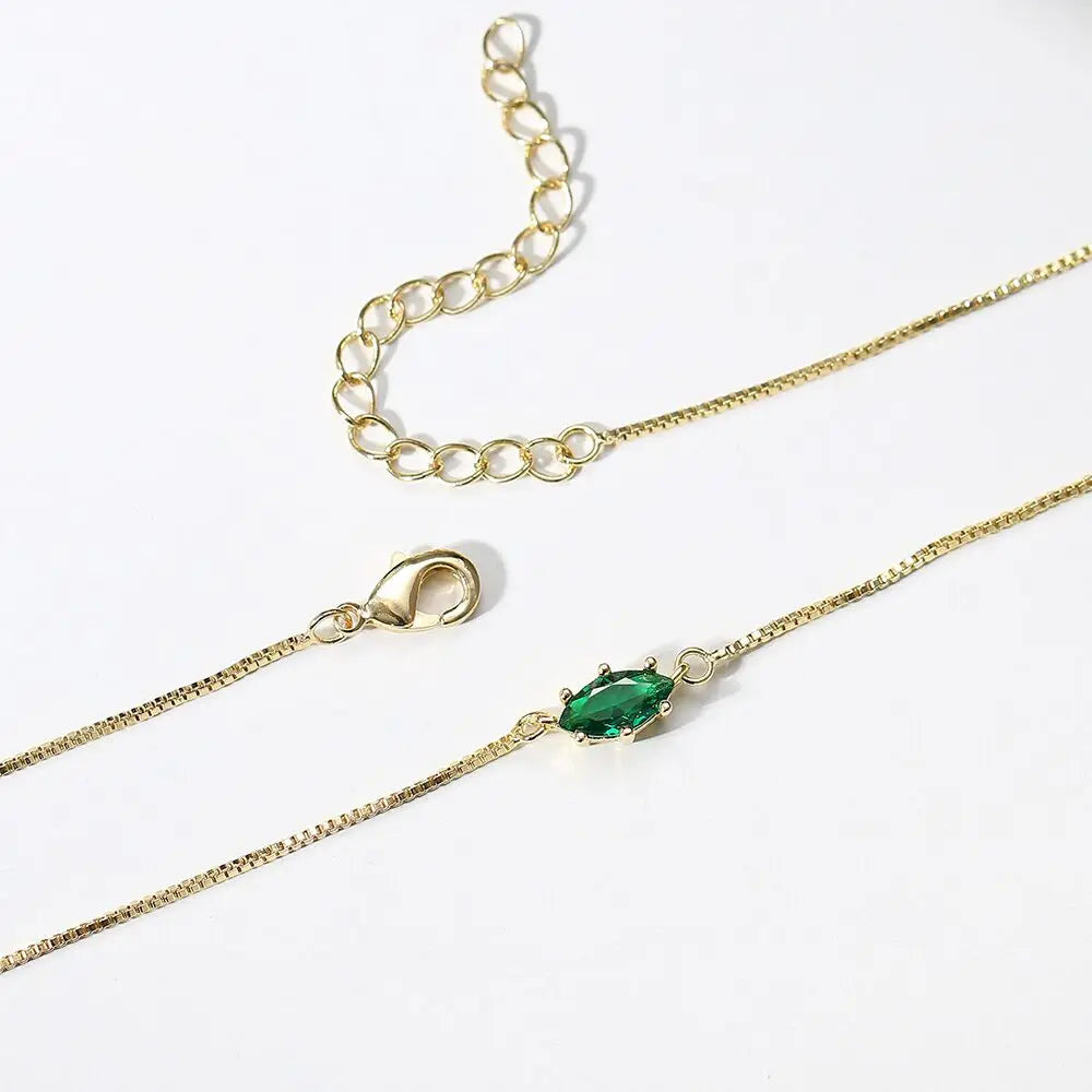 Eye-shaped birthstone pendant necklace