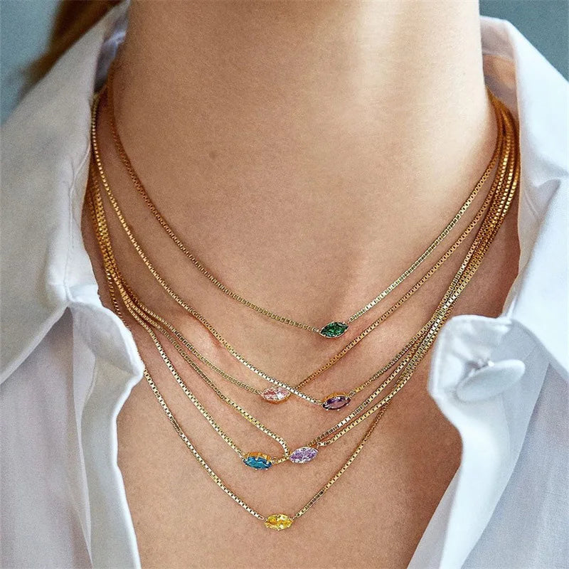 Eye-shaped birthstone pendant necklace