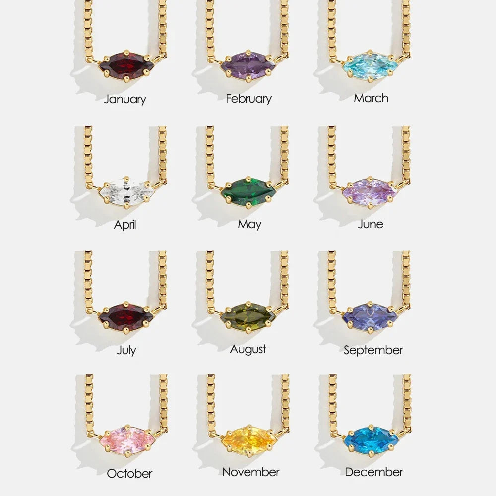 Eye-shaped birthstone pendant necklace