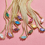 Eye-shaped birthstone pendant necklace March