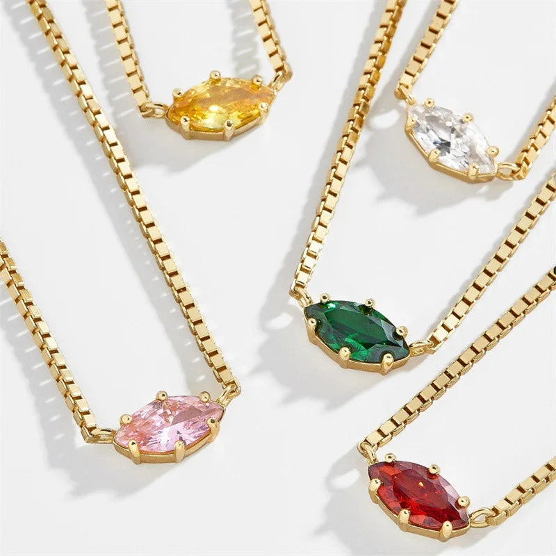 Eye-shaped birthstone pendant necklace