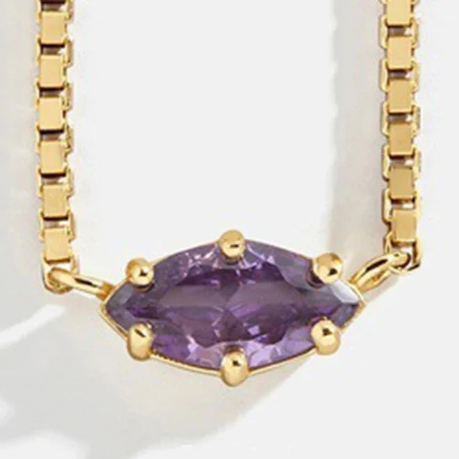 Eye-shaped birthstone pendant necklace February