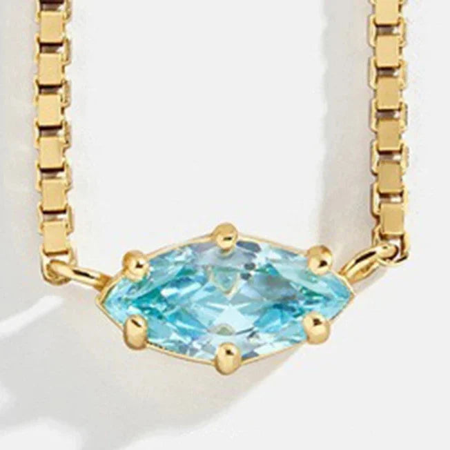 Eye-shaped birthstone pendant necklace March