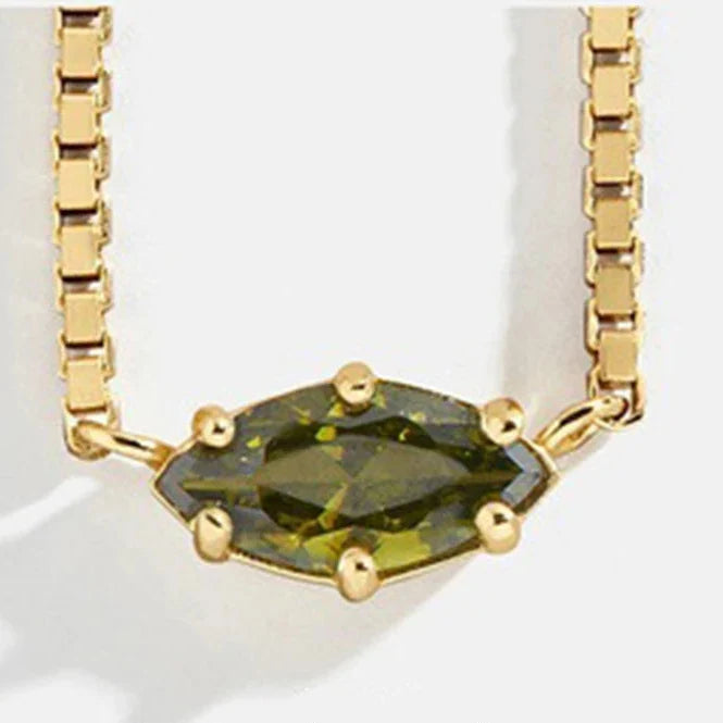 Eye-shaped birthstone pendant necklace August