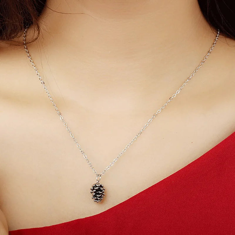 Necklace with Pine Cone Pendant for Women silver