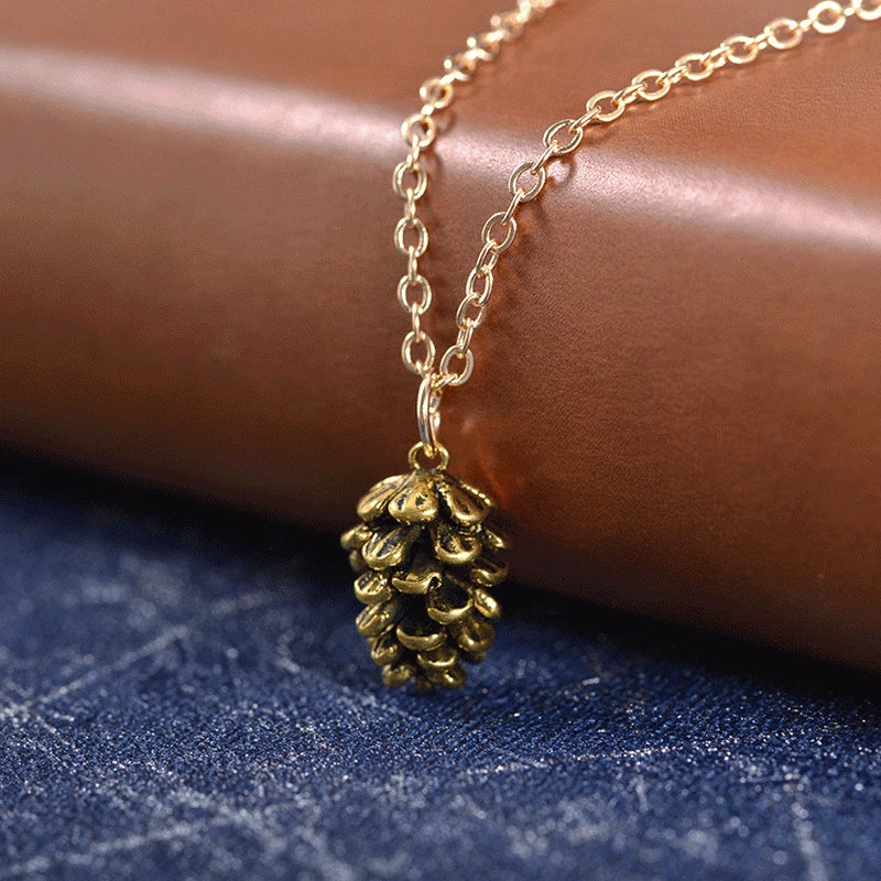 Necklace with Pine Cone Pendant for Women gold