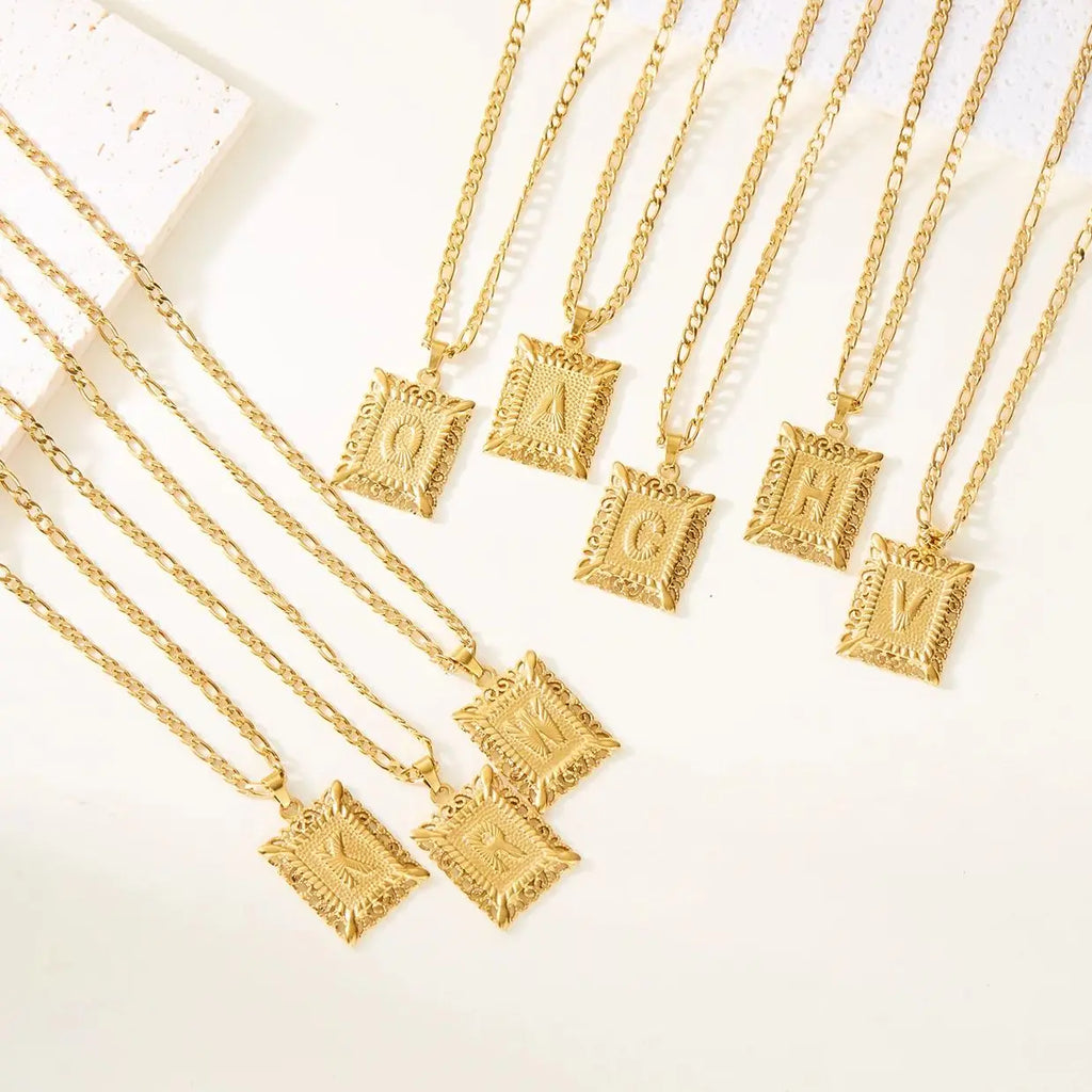 Necklace with rectangular initial pendant