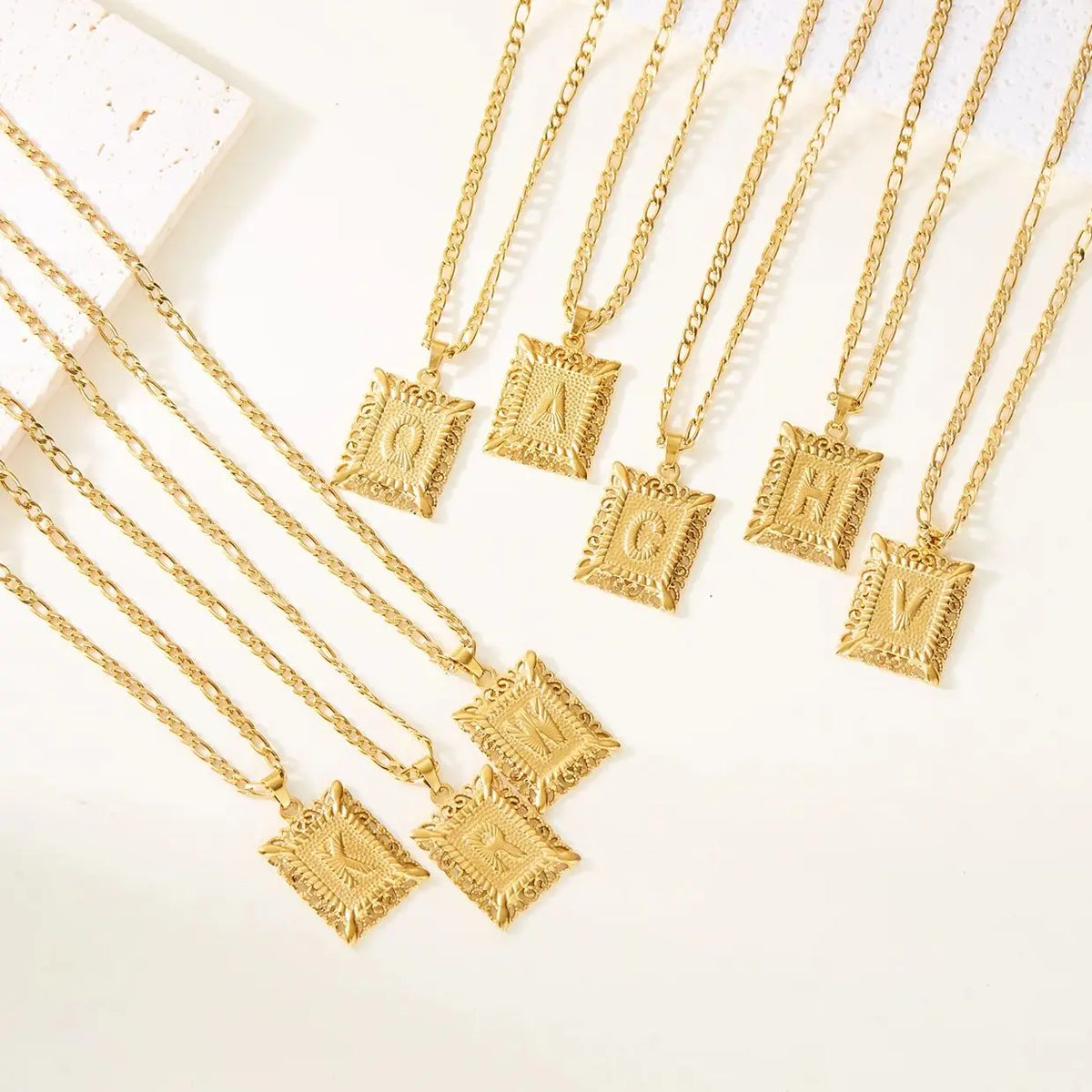 Necklace with rectangular initial pendant